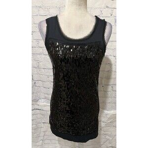 NWT Simply Vera Wang Black Tank with Black Sequin Front Cotton Blend Size XS